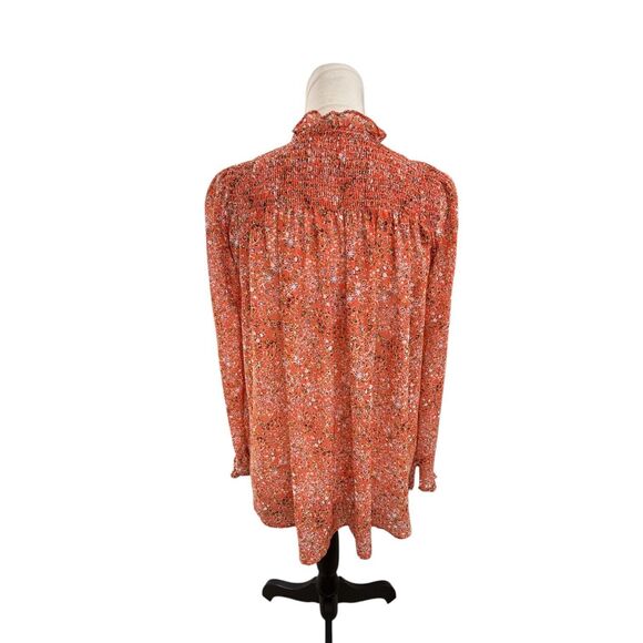 Free‎ People Romantic Feminine Ditsy Coral Ruffled Puff Sleeve Boho Blouse - Picture 7 of 13